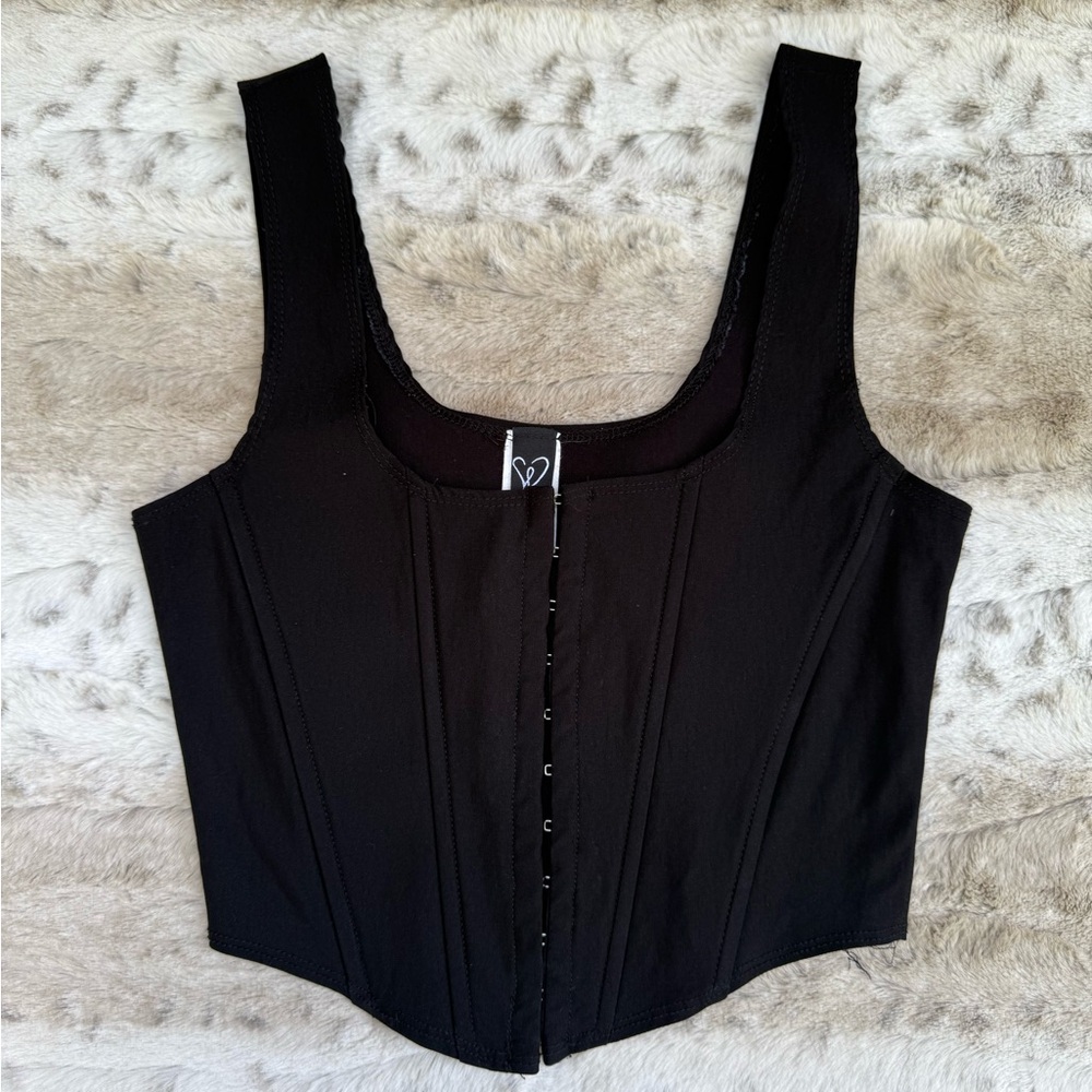 Junior Windsor Black Sleeveless Corset Cropped Stretchy Top M